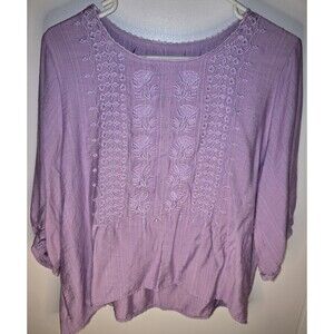 Blouse Woman’s Beautiful Embroidered Purple 3/4 Sleeves Sz 2XL 100% Cotton